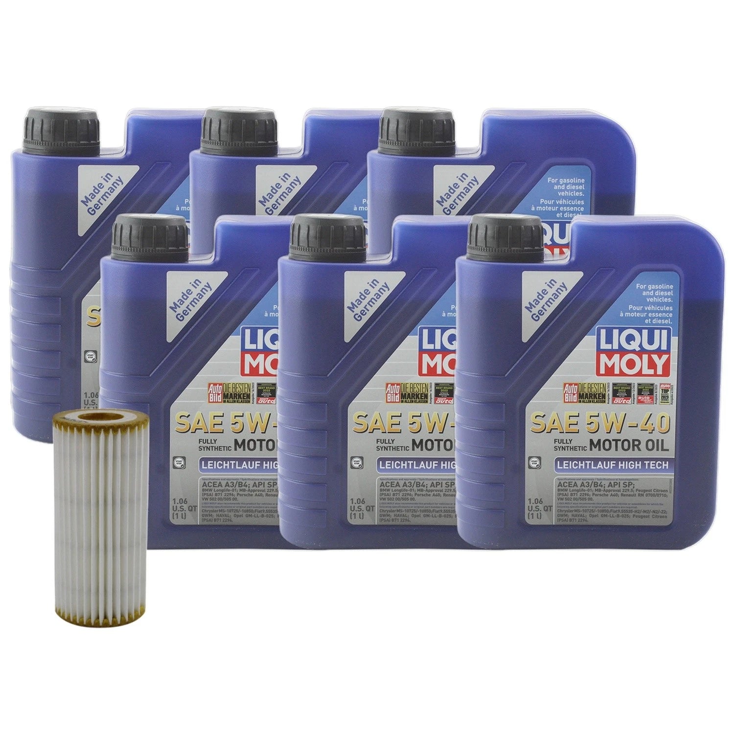 6L Liqui Moly Leichtlauf High Tech 5W40 Engine Oil Change Kit for A3 A4 A5 Q (2010–2023)