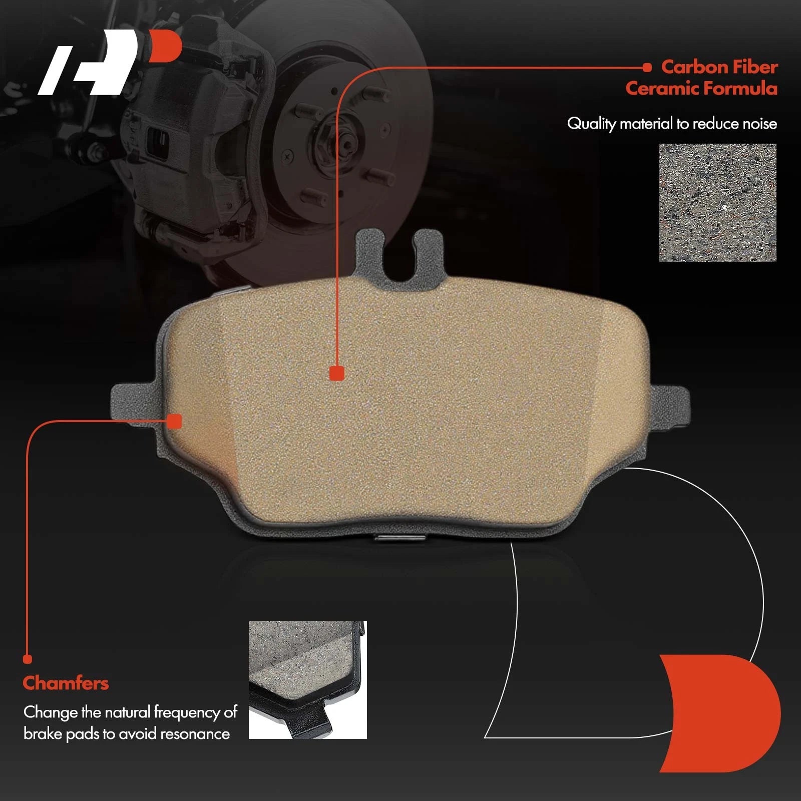 Set of 4 Rear Ceramic Brake Pads with Hardware for Mercedes-Benz GLE350 (2020–2023)