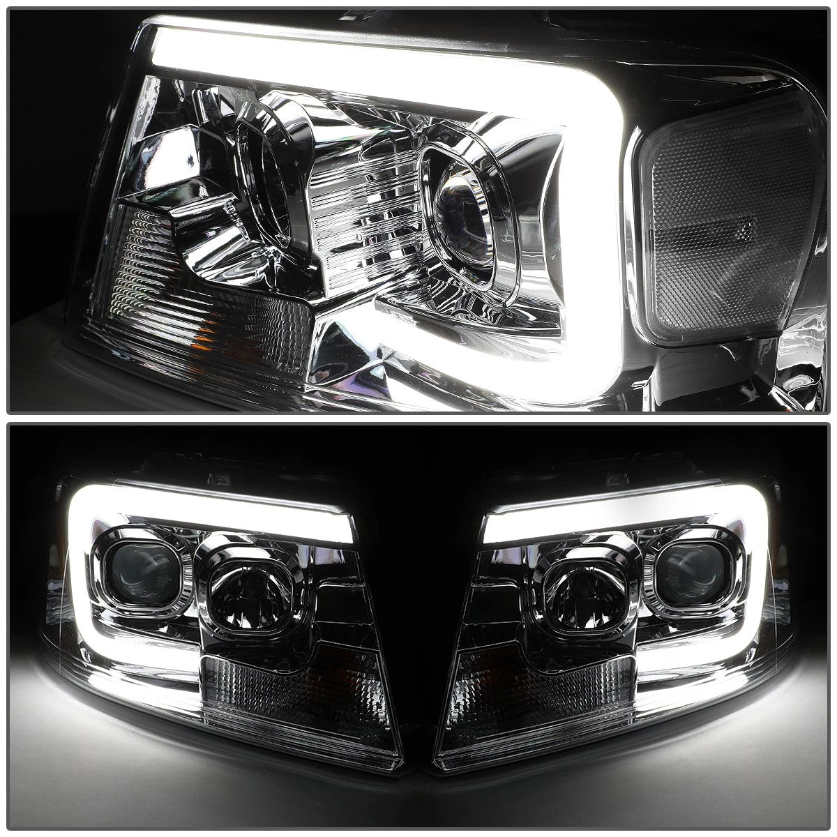 LED DRL Bar Chrome Projector Headlights for Ford F-150 (2004–2008)