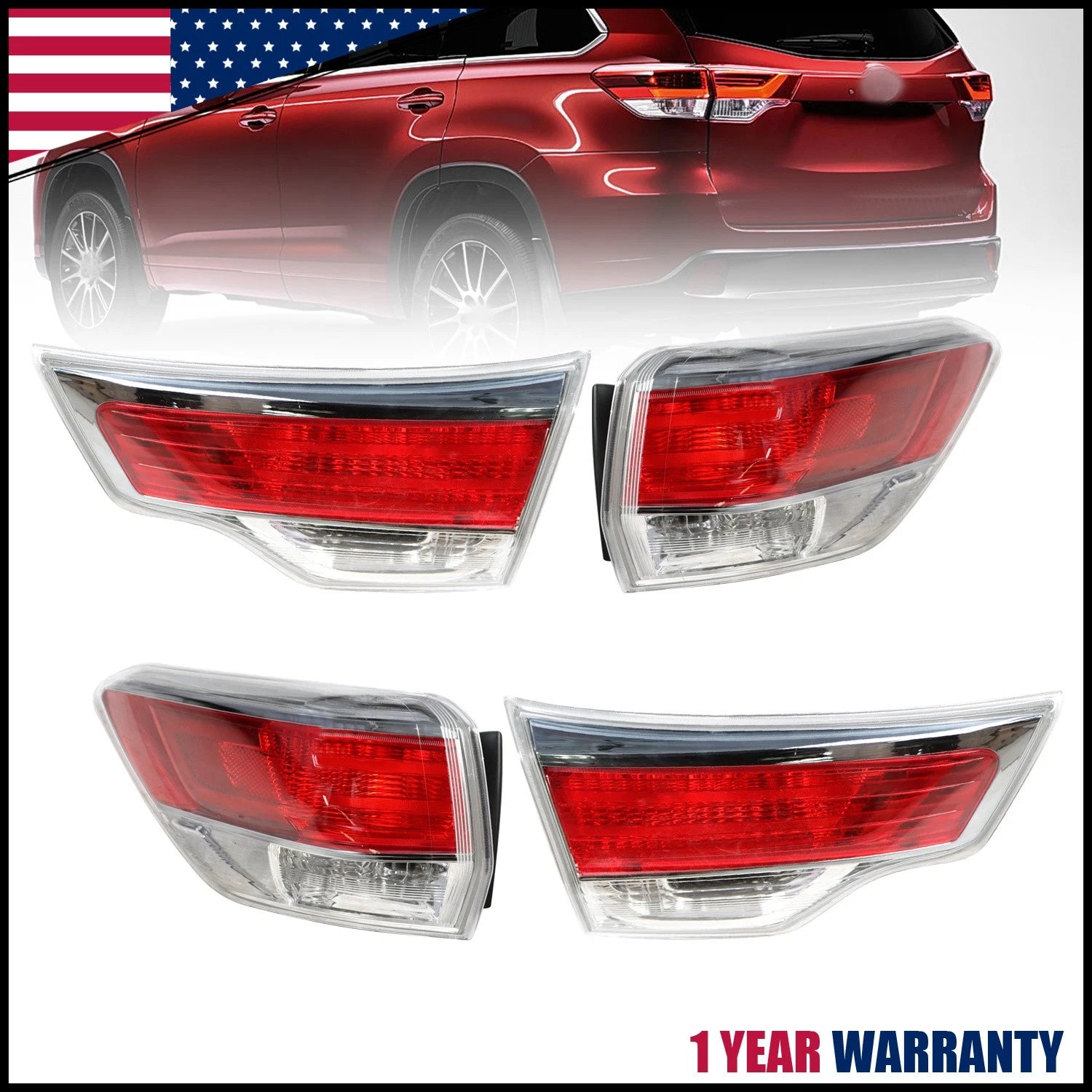 Set of 2 Outer Inner Tail Lights for Toyota Highlander (2014–2016)