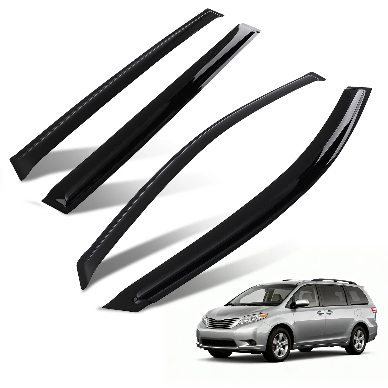 Set of 4 Rain Guard Window Visors for Toyota Sienna (2004–2010) Black