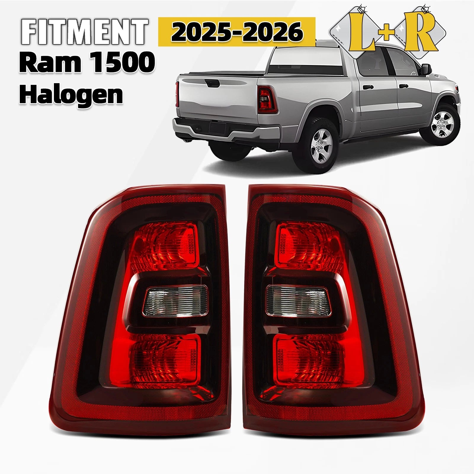 Halogen Tail Light w/Bulb for Ram 1500 (2025–2026) Black Rear Pair
