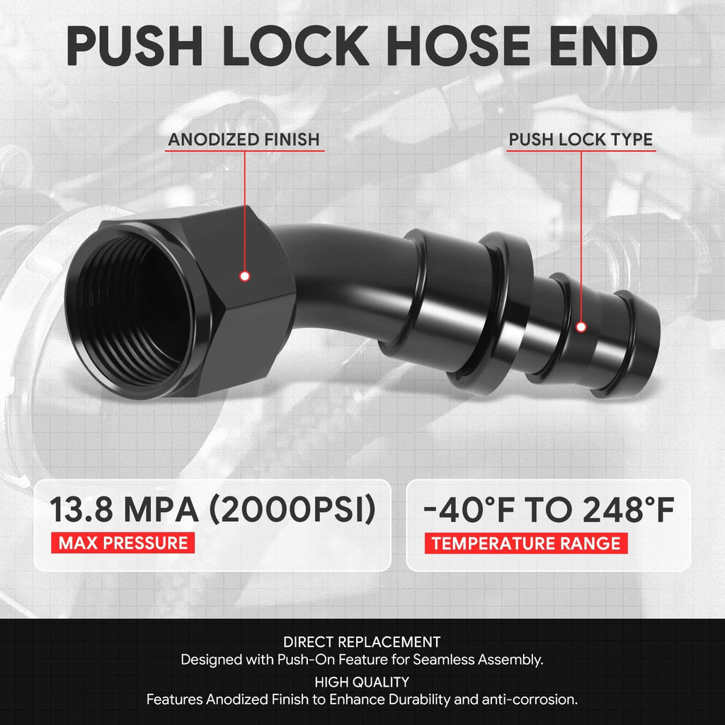 12AN to 3/4" Barb 45 Degree Push Lock Hose End Fitting T6061 2000PSI Universal