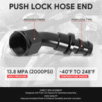 12AN to 3/4" Barb 45 Degree Push Lock Hose End Fitting T6061 2000PSI Universal
