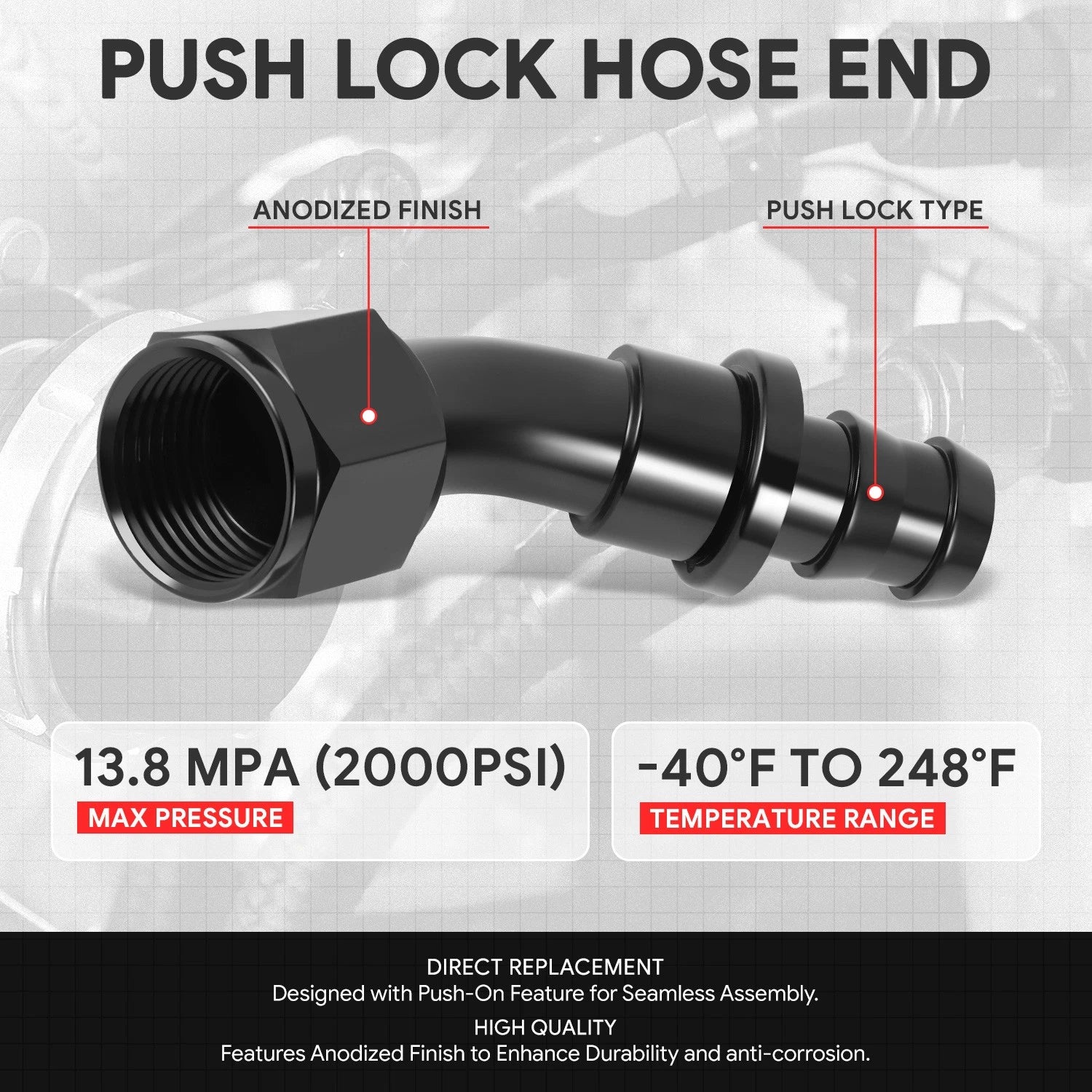 12AN to 3/4" Barb 45 Degree Push Lock Hose End Fitting T6061 2000PSI Universal