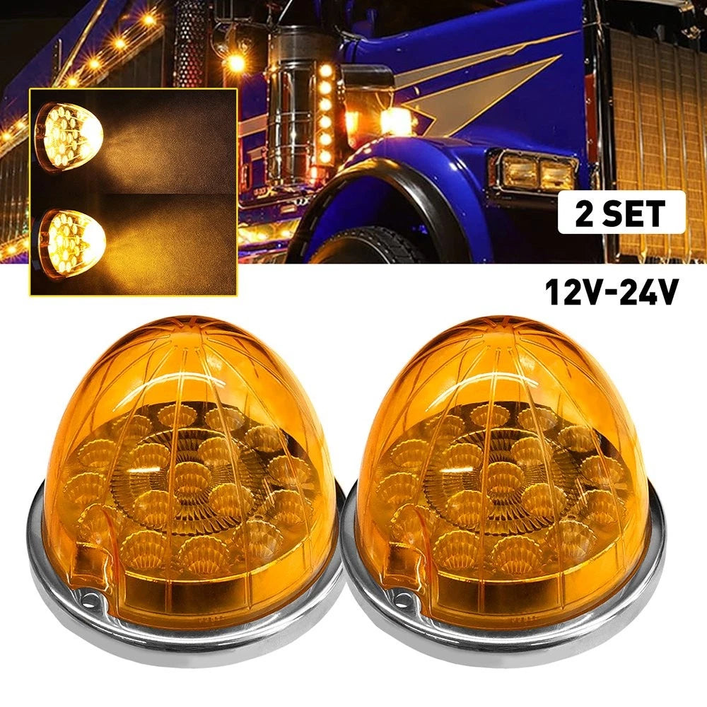 2X Amber Watermelon LED Marker Turn Signal Lights with Chrome Ring for EXV