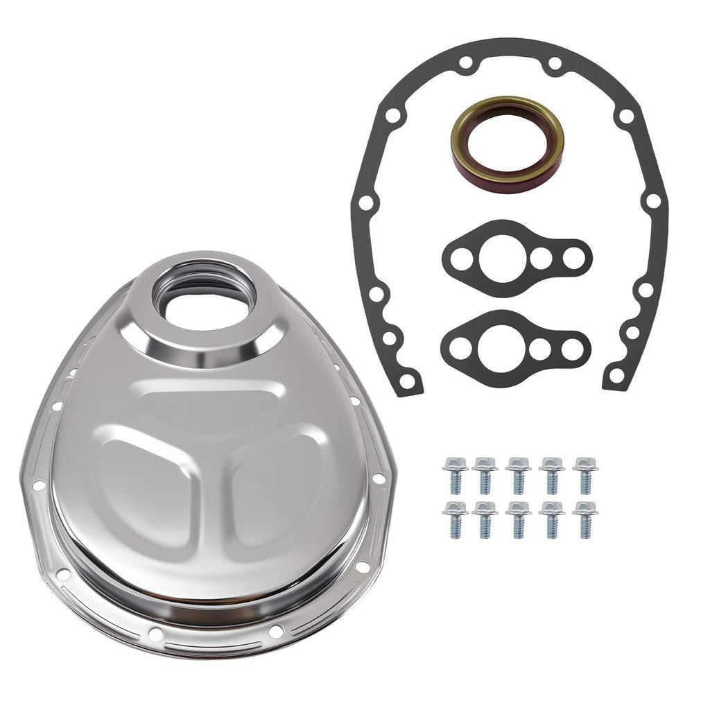 SBC Timing Chain Cover for Chevy 283 327 350 383 400 (1960–2002) w/ Bolts Washers Chrome