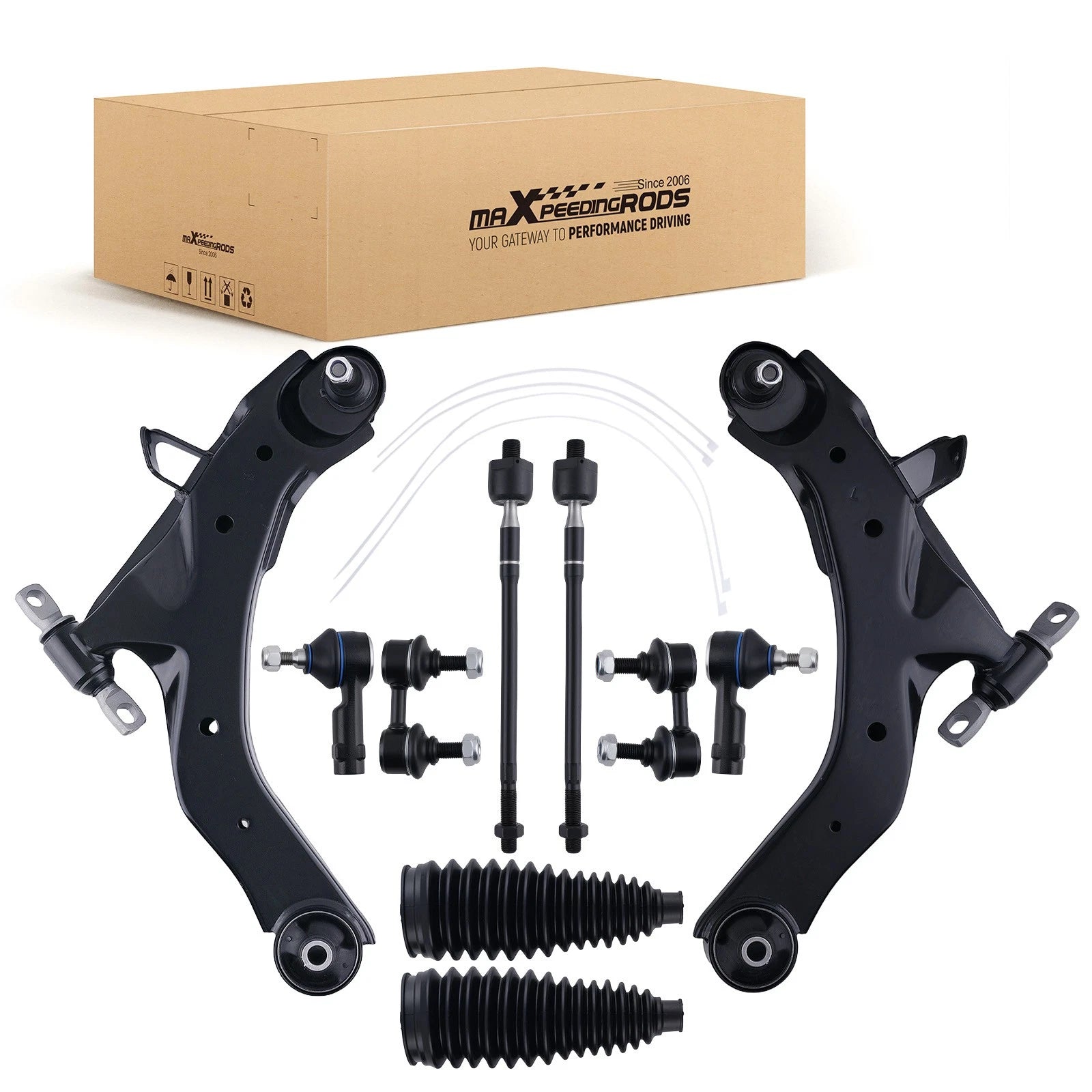 10PC Front Lower Control Arm Tie Rod Steering Kit for Hyundai Elantra (2001–2006)