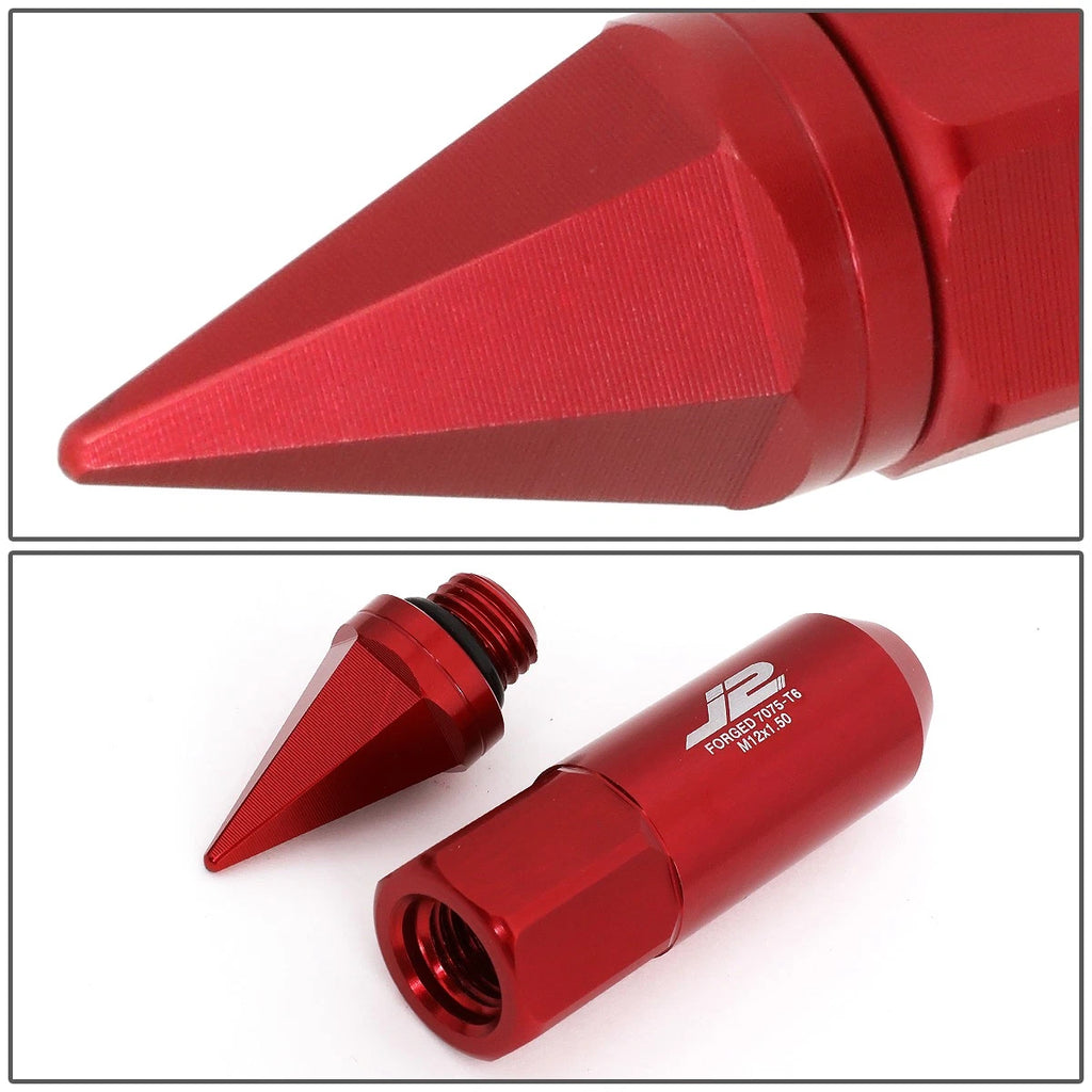 Set of 20 J2 7075 Forged Aluminum M12x1.5 Spiky Cap Lug Nuts with Adapter Red