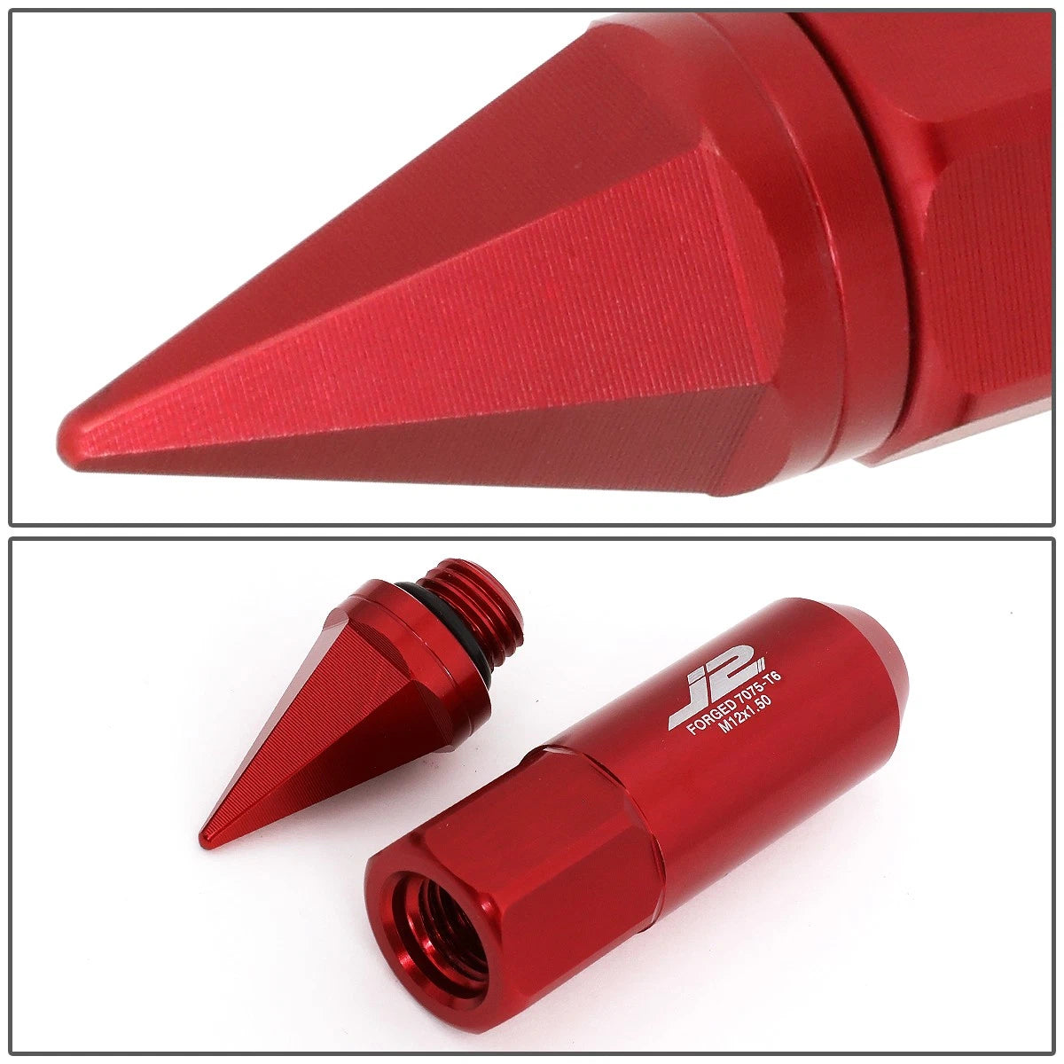 Set of 20 J2 7075 Forged Aluminum M12x1.5 Spiky Cap Lug Nuts with Adapter Red