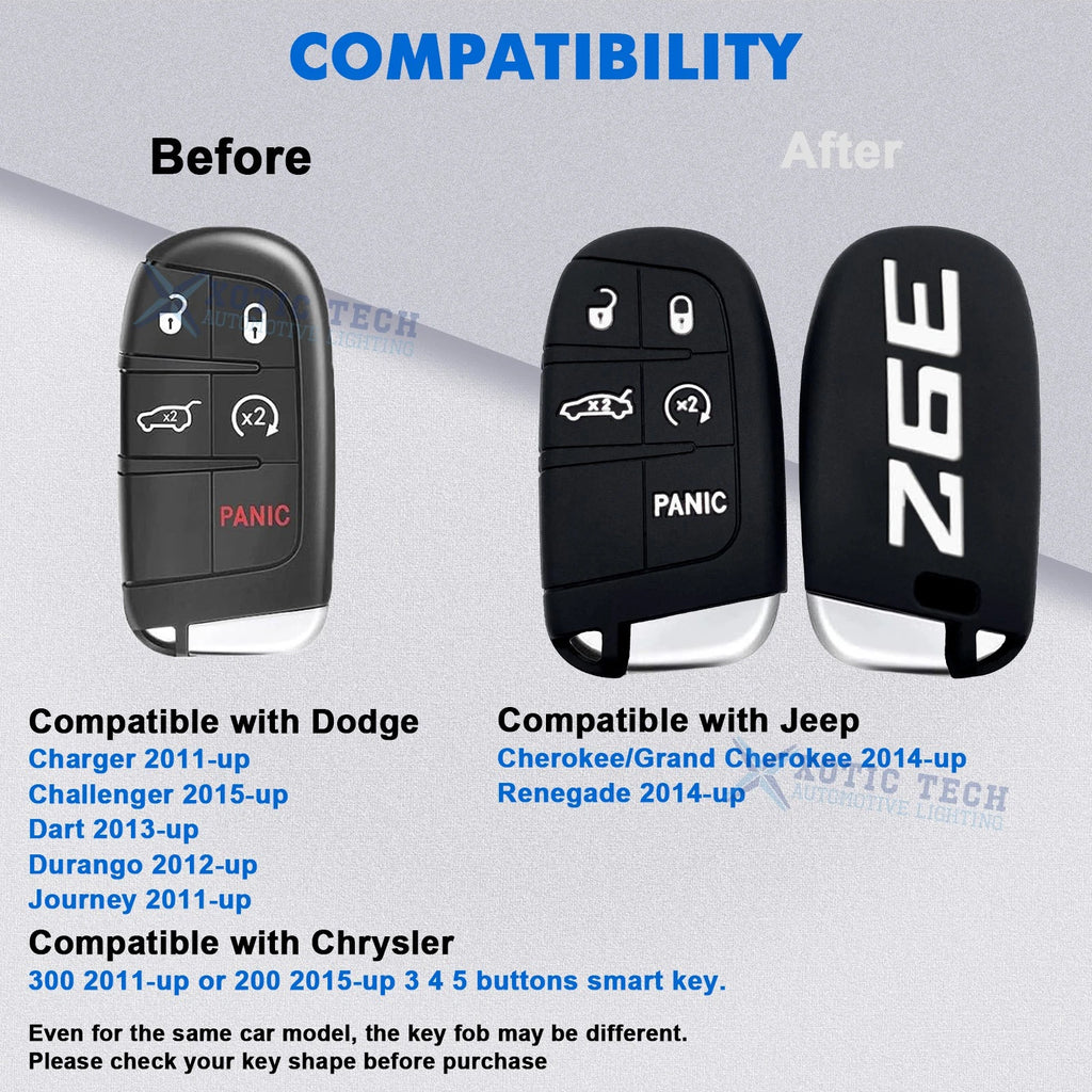 Silicone Remote Key Fob Shell Cover for Jeep Chrysler Dodge (2014-2014)