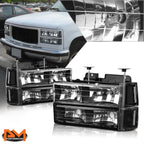 Bumper Headlight Set for GMC C/K Suburban GMT400 (1994–2000) Black Housing Clear Corner