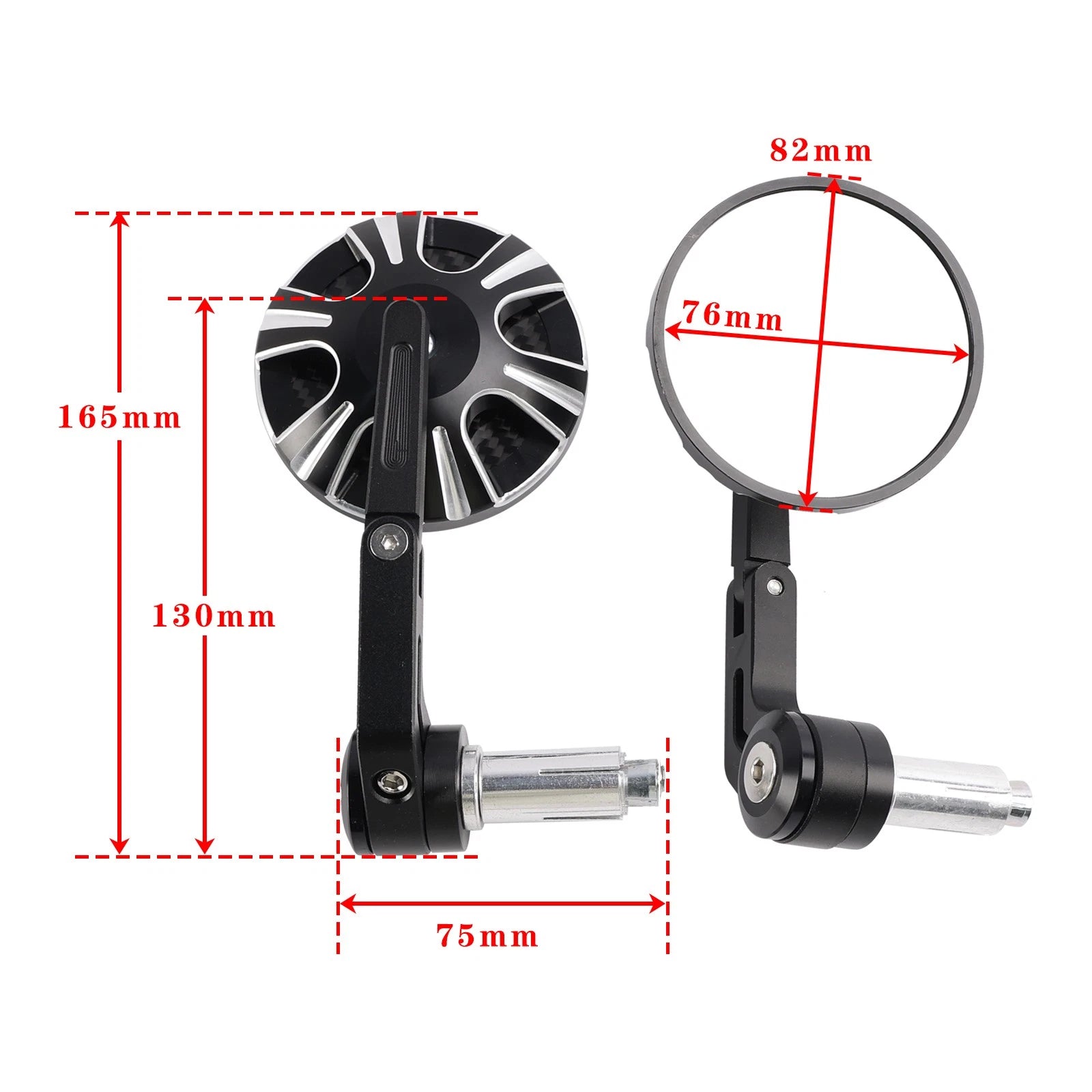 3" Round Bar End Mirror Set for Universal Fit (7/8" & 1") - Carbon Black