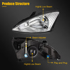 2X Headlight Assembly for Ford Focus (2000–2004) Chrome Housing