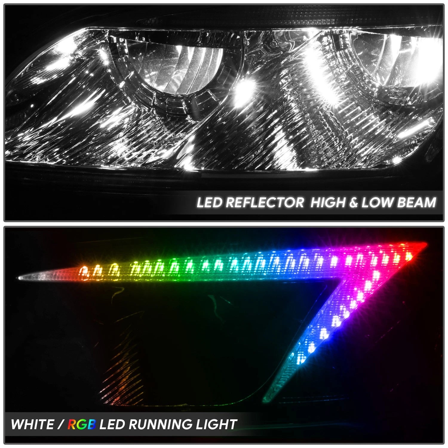 Chrome Amber LED Reflector Headlights for Peterbilt 325/330/335/337/340 (1999–2020)