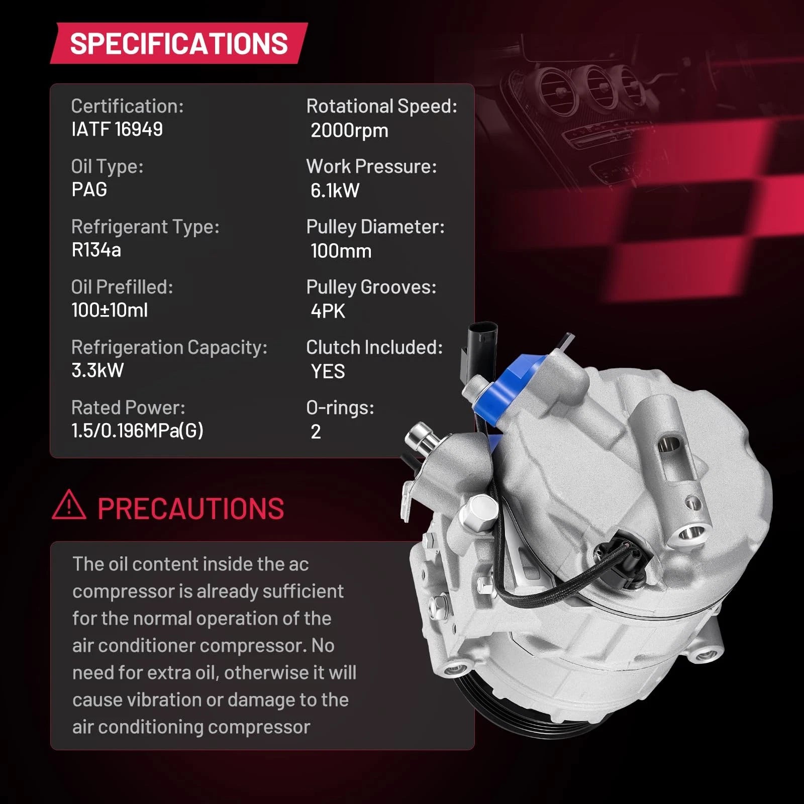 AC Compressor with 4-Groove Pulley for BMW 740i 740iL 750iL (2001)