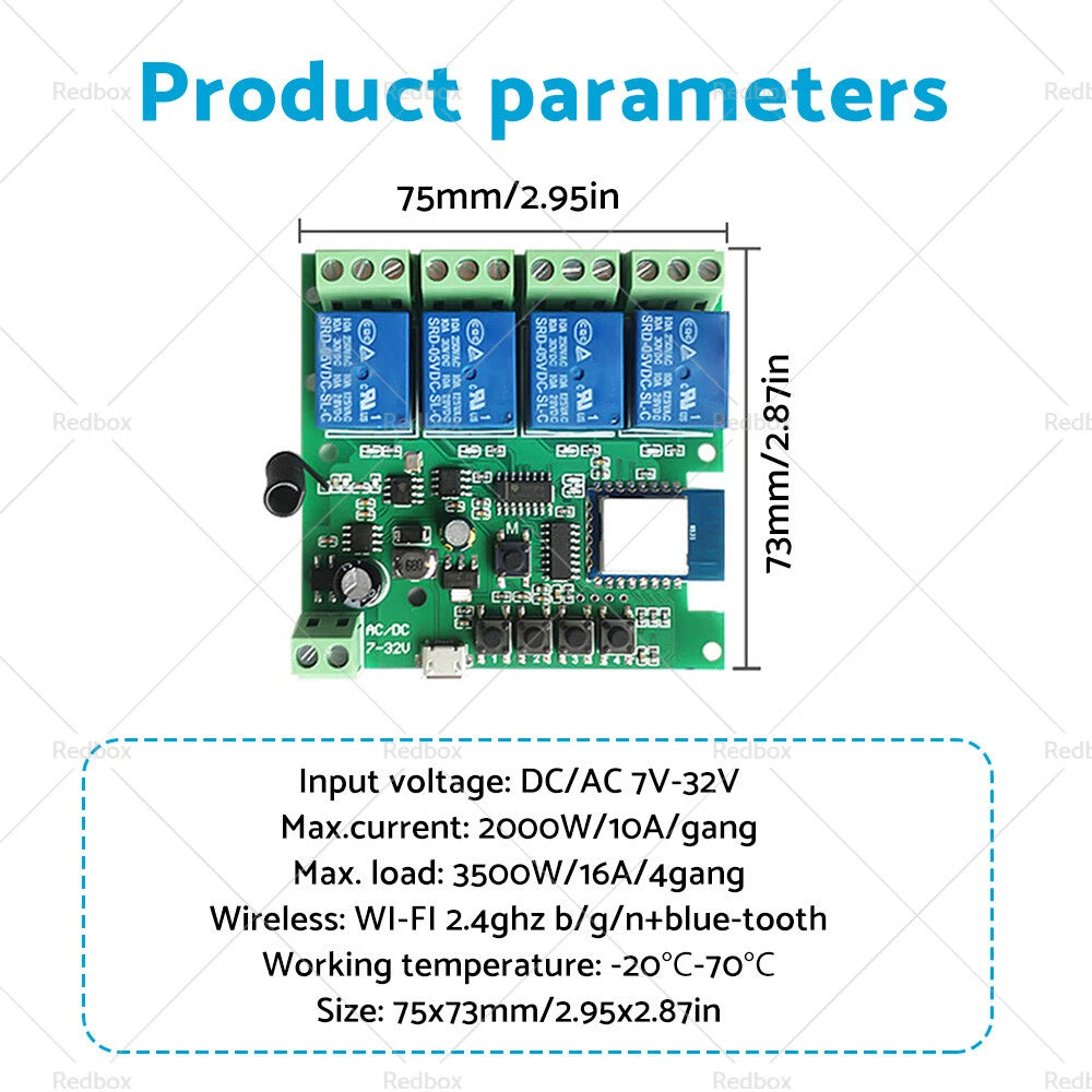 4 Channel Relay Module for ESP32 WROOM (5V 7-32V)