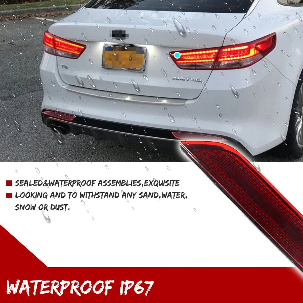 2X Red Lens Rear Bumper Reflector Lights for Kia Optima (2016–2018)
