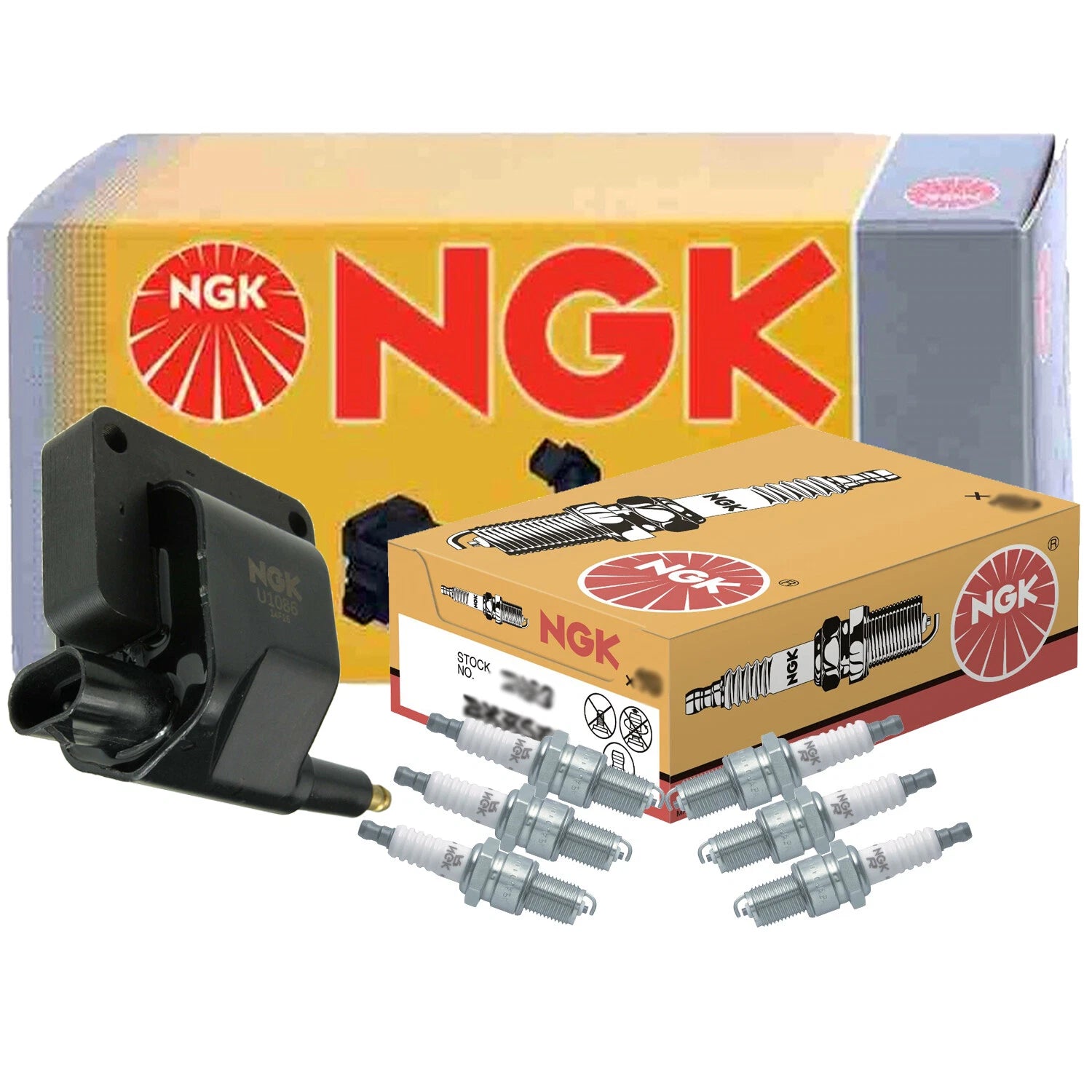 NGK HEI Ignition Coil & 6 Spark Plugs Kit for Dodge W150 (1977–1993)