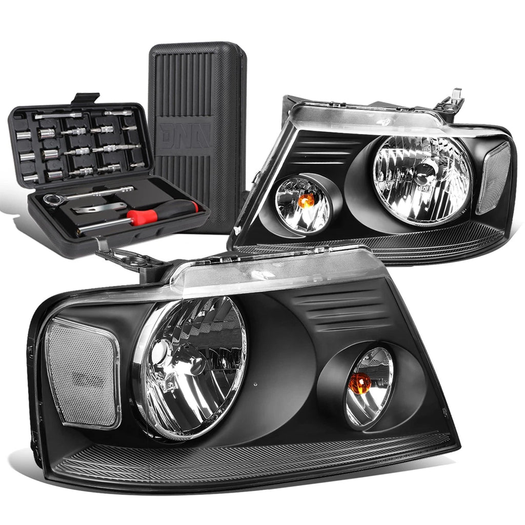 Pair of Black/Clear Signal Headlight Lamps for Ford F150 (2004–2008)