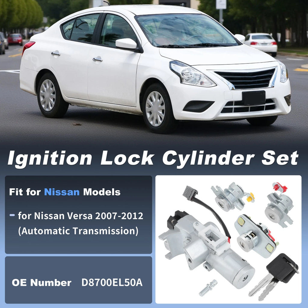 Ignition Lock Cylinder & Door Trunk Lock w/ 2 Key for Nissan Versa (2007–2019)