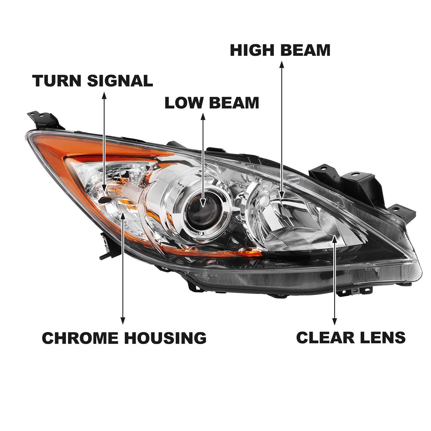 Headlight Assembly Set for Mazda 3 (2010–2013) with Projector