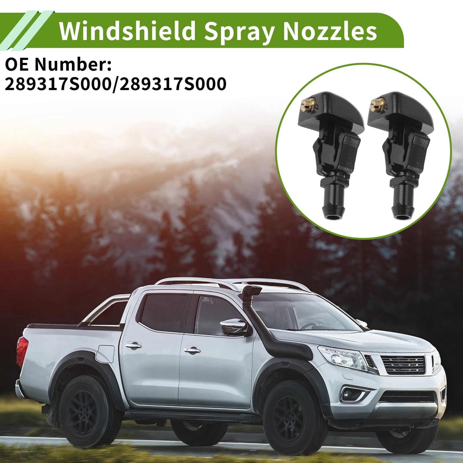 Windshield Washer Nozzle Set with Hose Connector for Nissan (No. 289317S000)