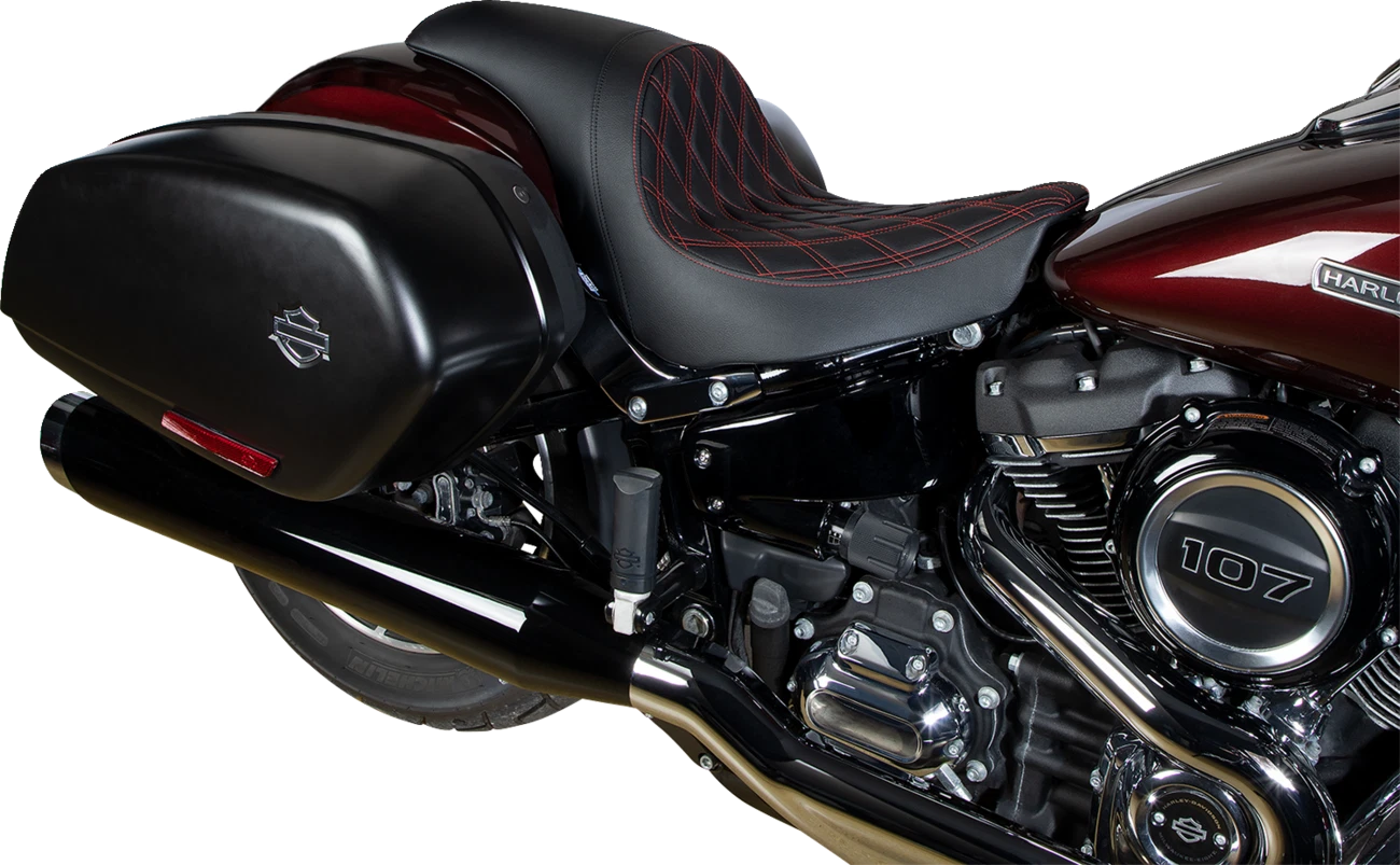 Predator Seat for Harley-Davidson (2000–2023) - Double Diamond, Red Stitching