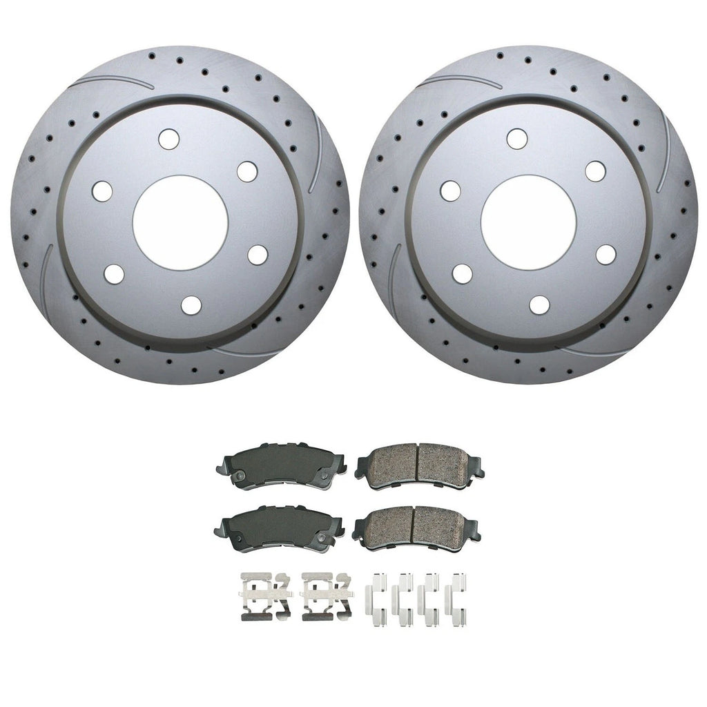 Rear Brake Kit 330mm Drilled Disc Rotors & Akebono Ceramic Pads for Chevrolet GMC