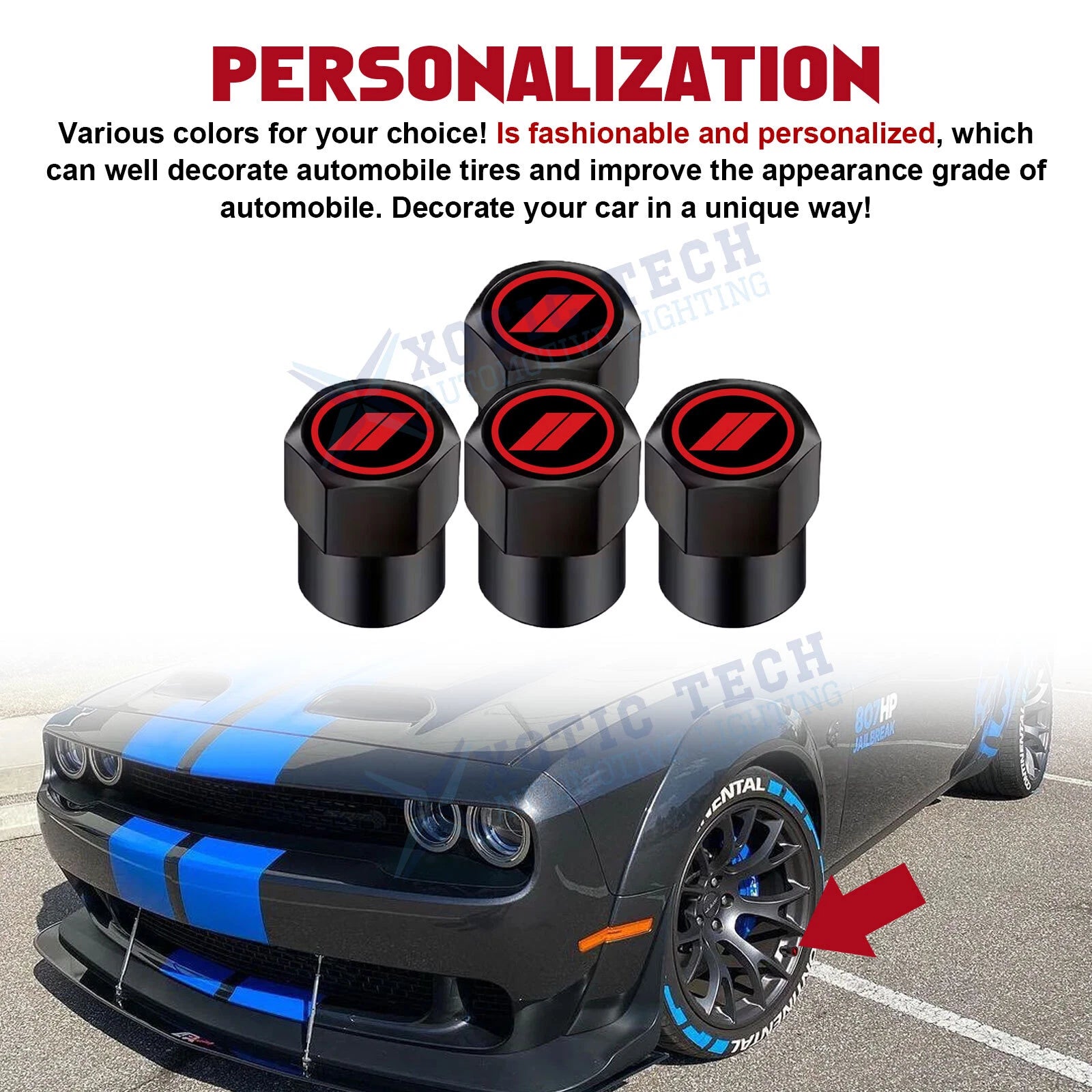 4Pcs Aluminum Tire Valve Stem Caps for Dodge Challenger Charger (2011-2020)