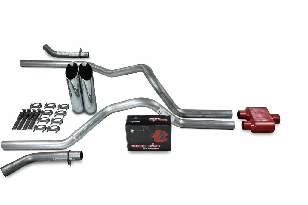 2.5" Dual Exhaust Kit for Ford F150 (2021–2025) - Cherry Bomb Extreme Slash Tip