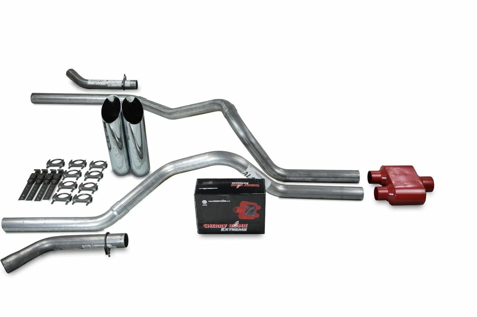 2.5" Dual Exhaust Kit for Ford F150 (2021–2025) - Cherry Bomb Extreme Slash Tip
