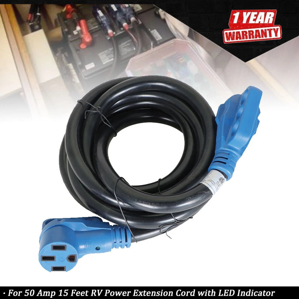 15 Feet 50 Amp RV Power Extension Cord with LED Indicator