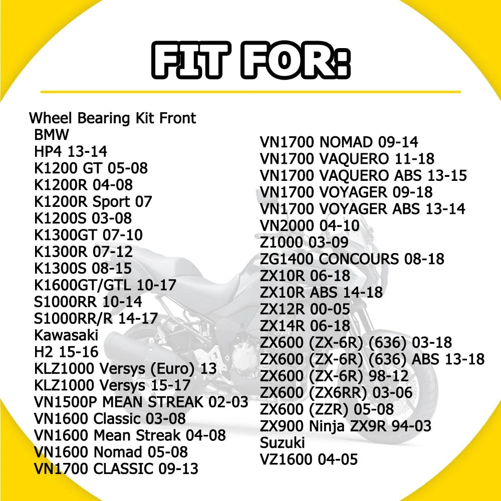 Wheel Bearing Seals Kit for BMW HP4, K1200R, Kawasaki ZX10R, ZX900, Suzuki EXV (2000–2023)