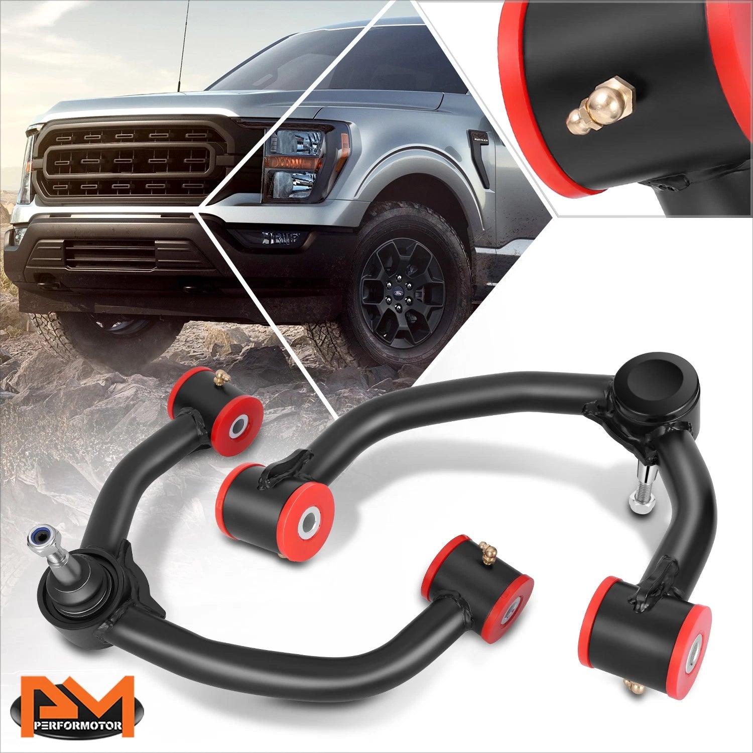 2X Front Upper Control Arms for Ford F-150 (2021–2025) - Red Powdercoated
