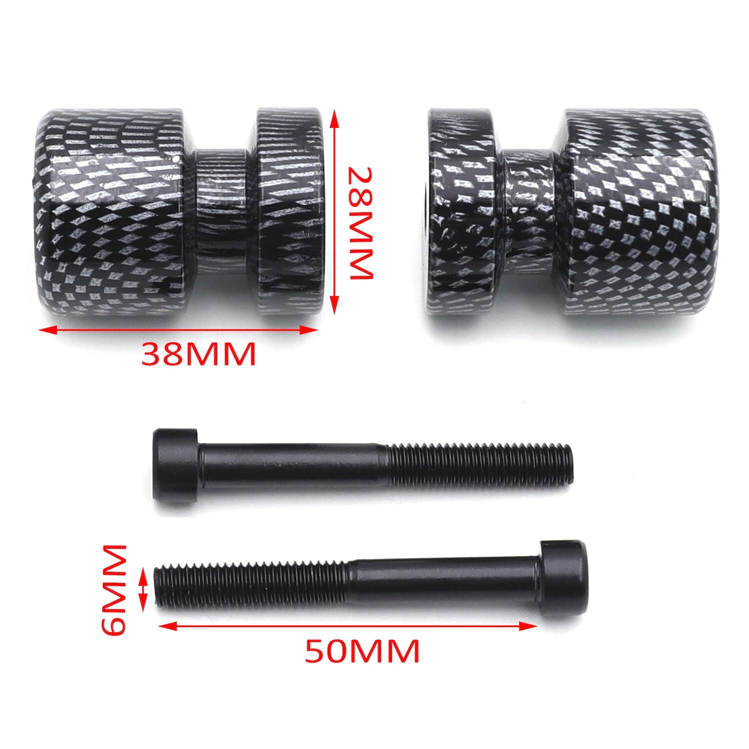 Carbon Flat Swingarm Spools 6mm for Yamaha FZ6 (2004–2008) / FZ8 (2011–2012)