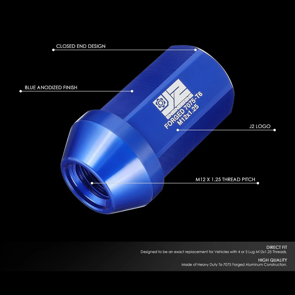 Set of 20 Closed End Lug Nuts M12 X1.25 25mm OD for J2 Engineering
