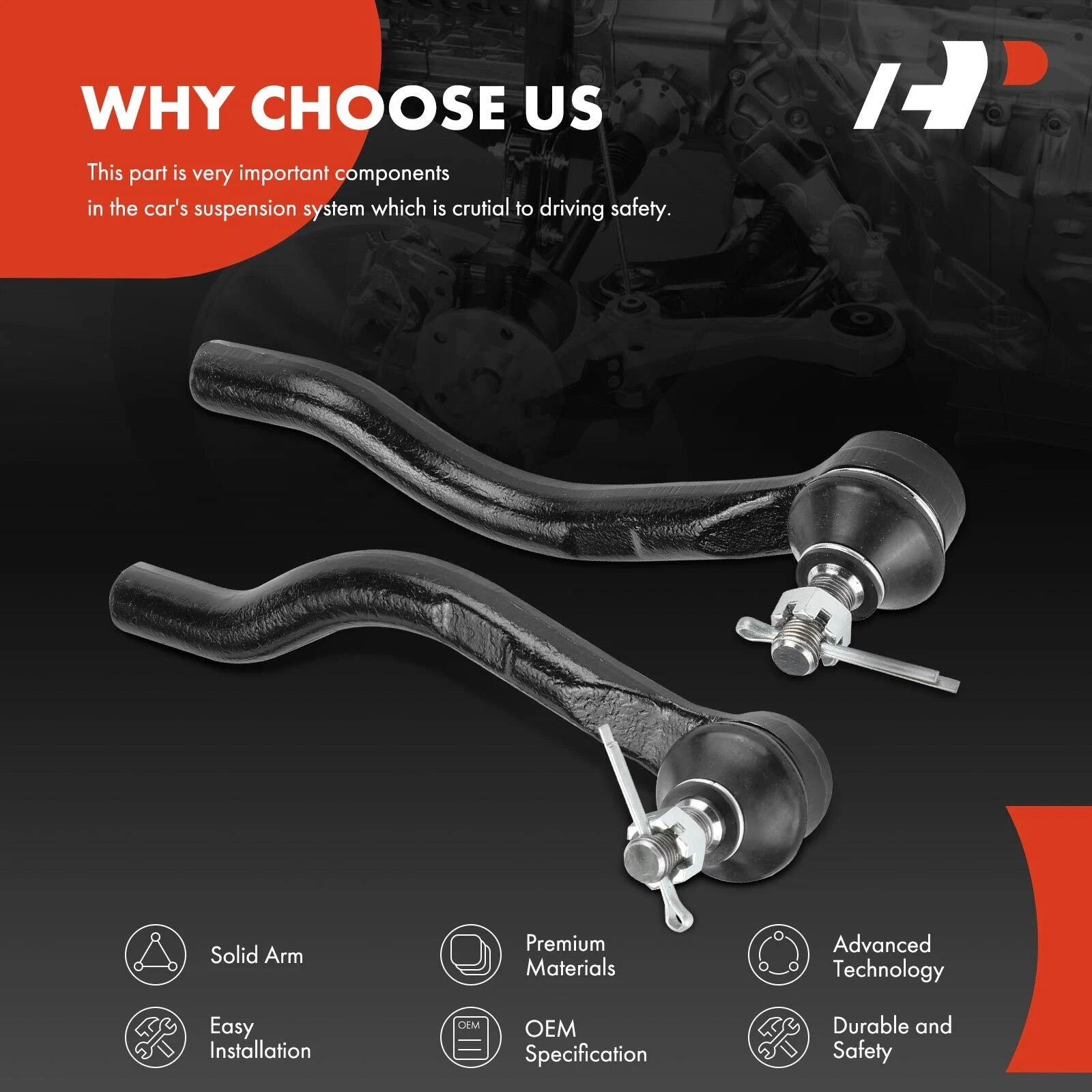 2X Front Outer Tie Rod End for Honda Civic (2016–2021) Insight (2019–2022)