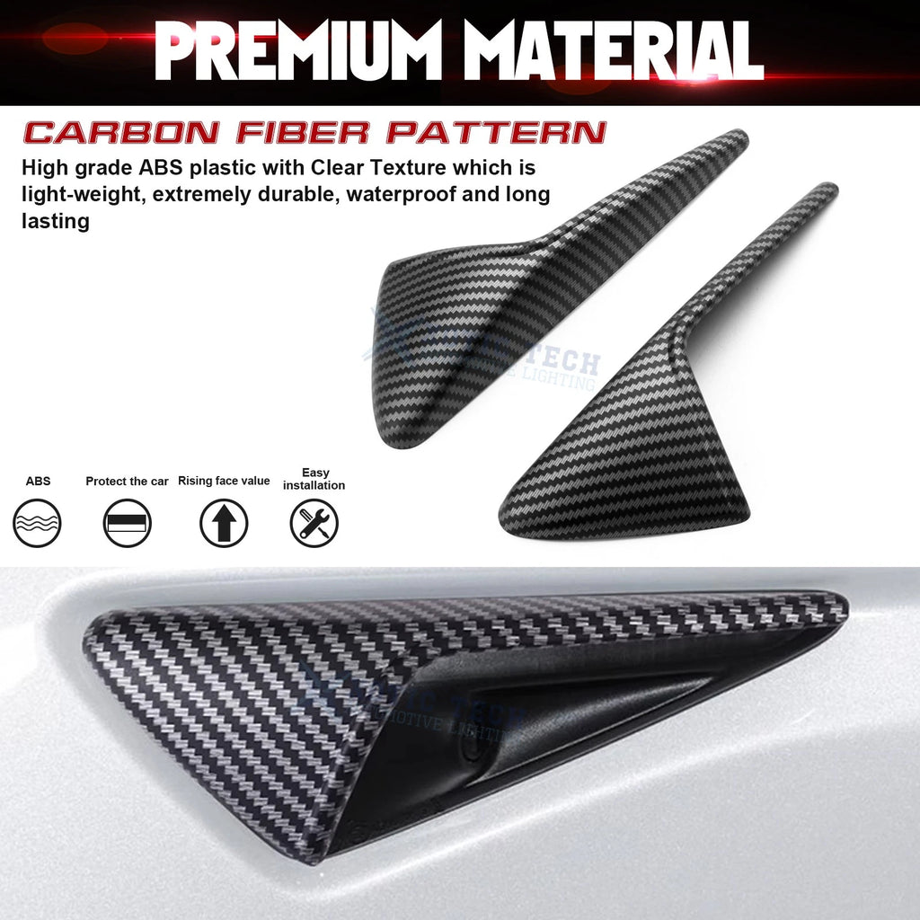 Matte Carbon Fiber Style Side Fender Camera Vent Covers for Tesla Model 3 (2021-2024)