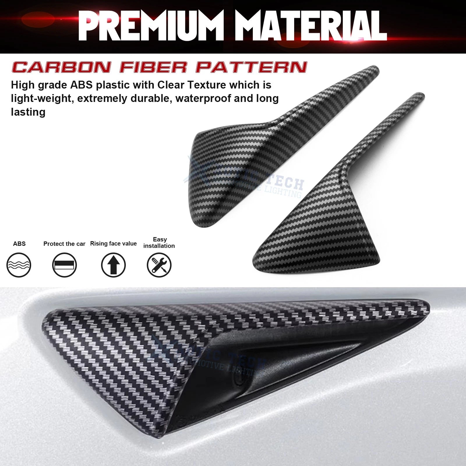 Matte Carbon Fiber Style Side Fender Camera Vent Covers for Tesla Model 3 (2021-2024)