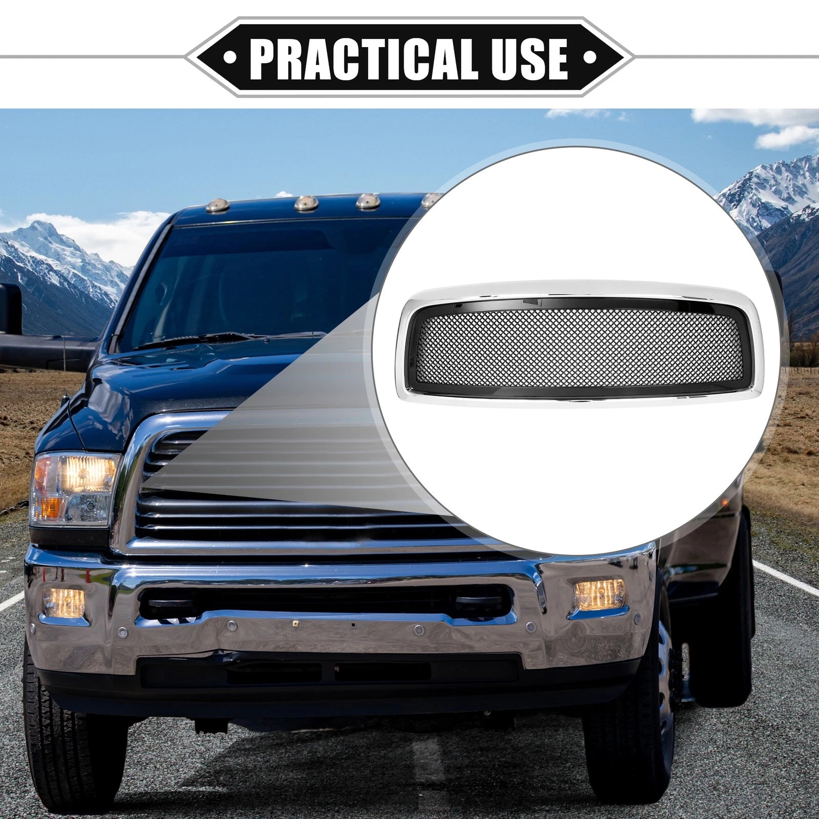 Front Grille Assembly for Dodge Ram 1500 (Chrome, Silver Tone, Gloss Black)
