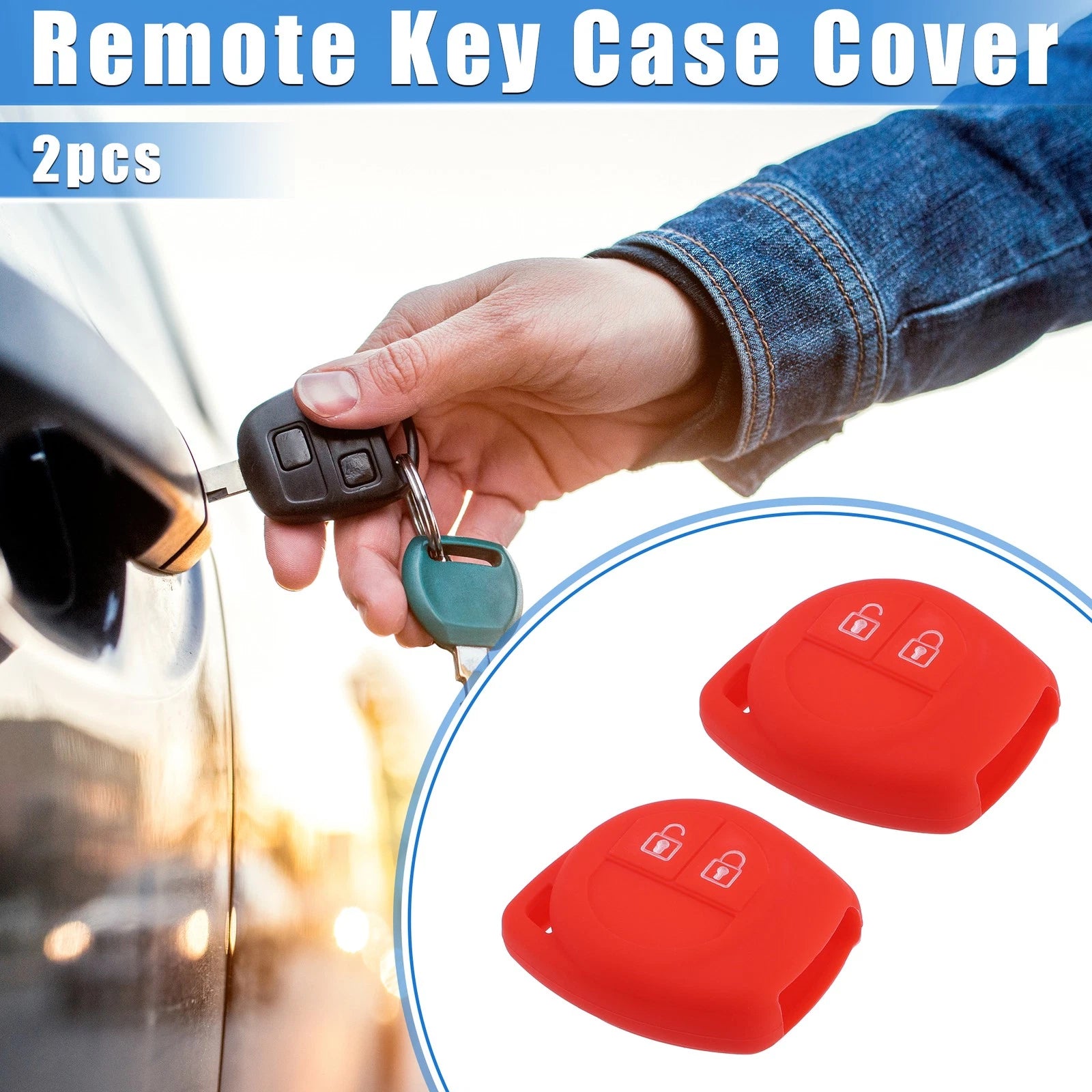 2X Key Fob Case Cover for Suzuki (2 Button) - Silicone Red