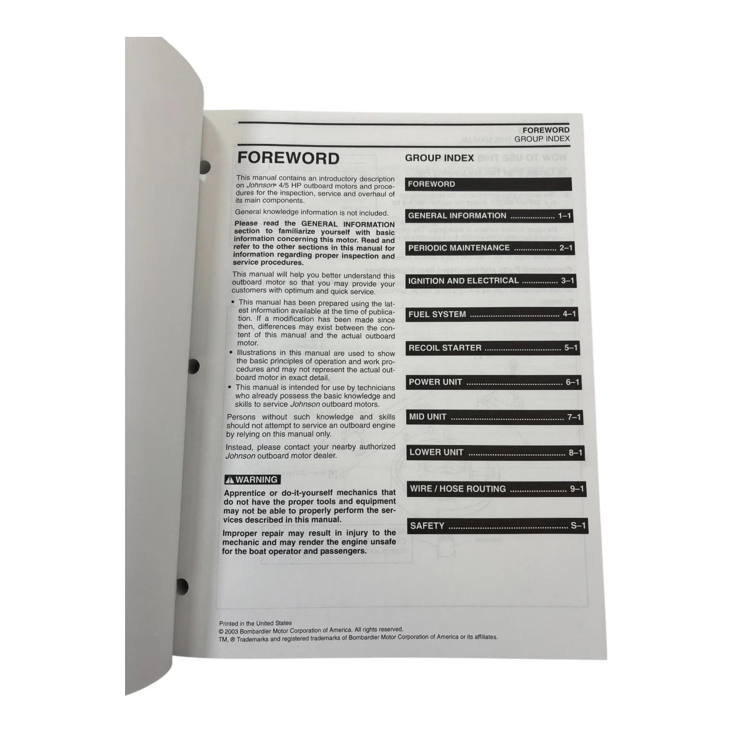 Service Manual for Evinrude Johnson 5005653 SR 4 Stroke 4/5 HP (2004)