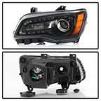 Set of 2 Halogen Headlights with Black Bezel for Chrysler 300 (2012–2014)