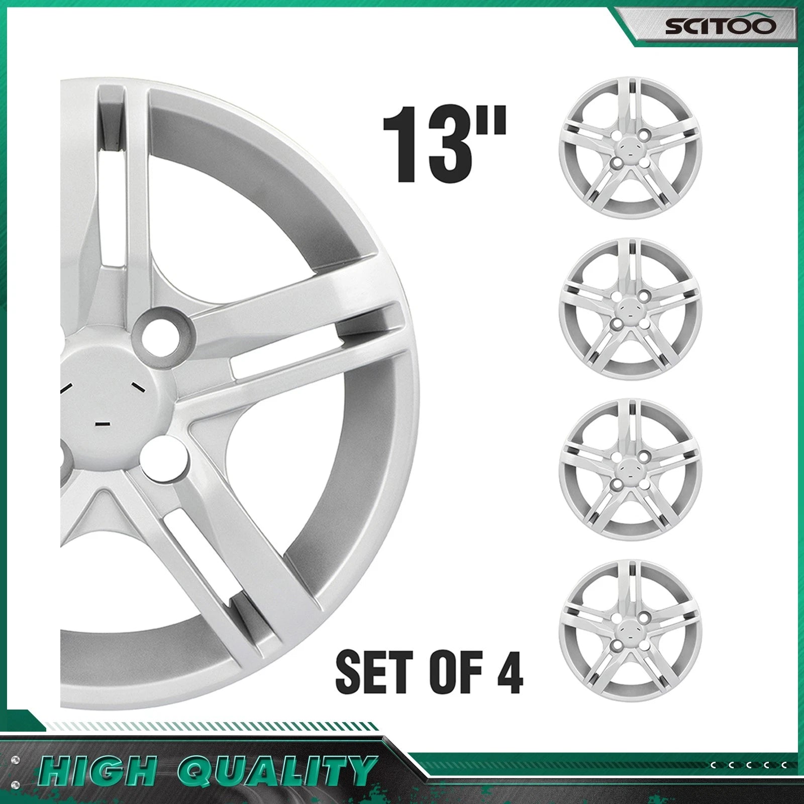 Set of 4 Wheel Covers for R13 Tire & Rim (Silver)