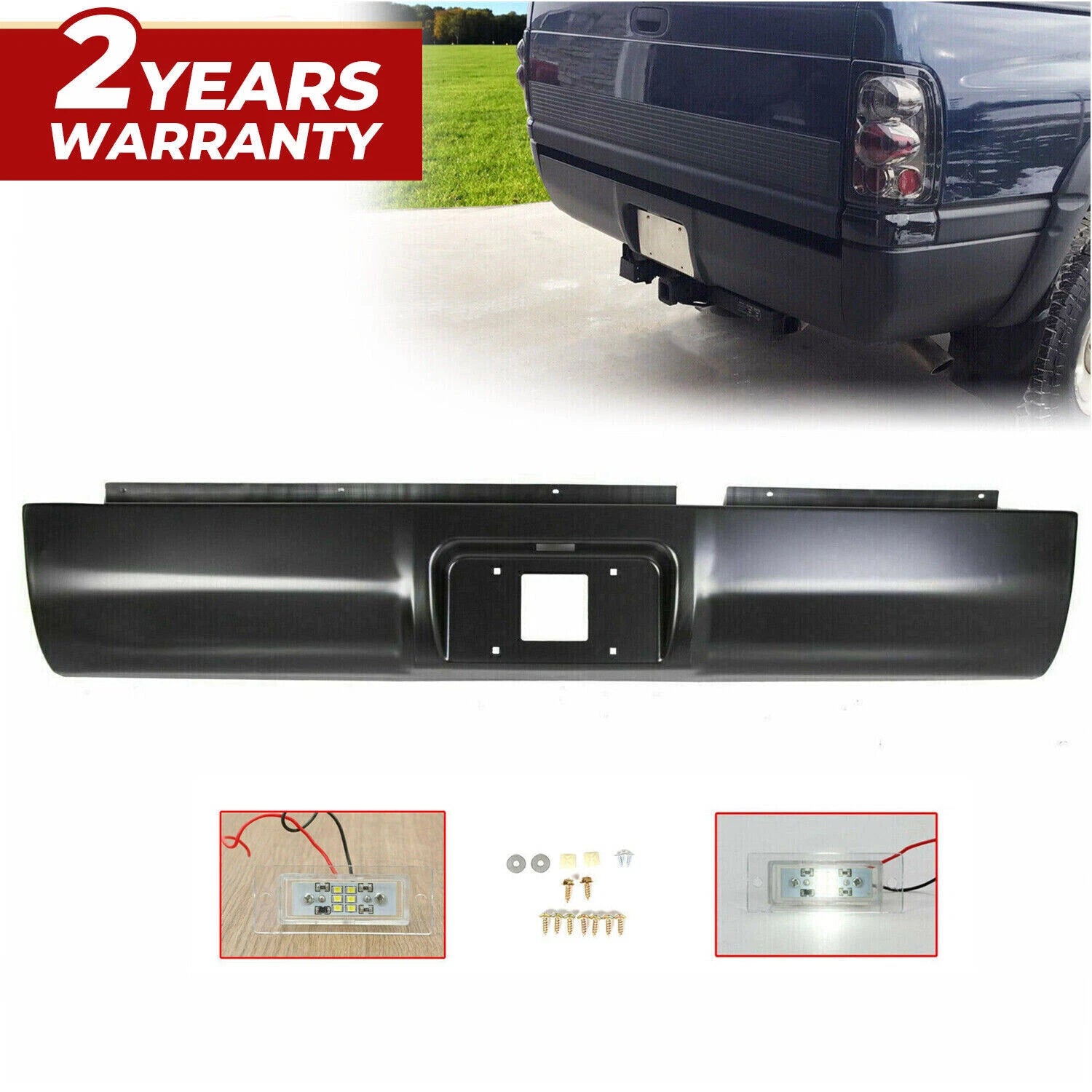 Rear Bumper Roll Pan w/LED License Light for Dodge RAM 1500 2500 3500 (1994–2001)