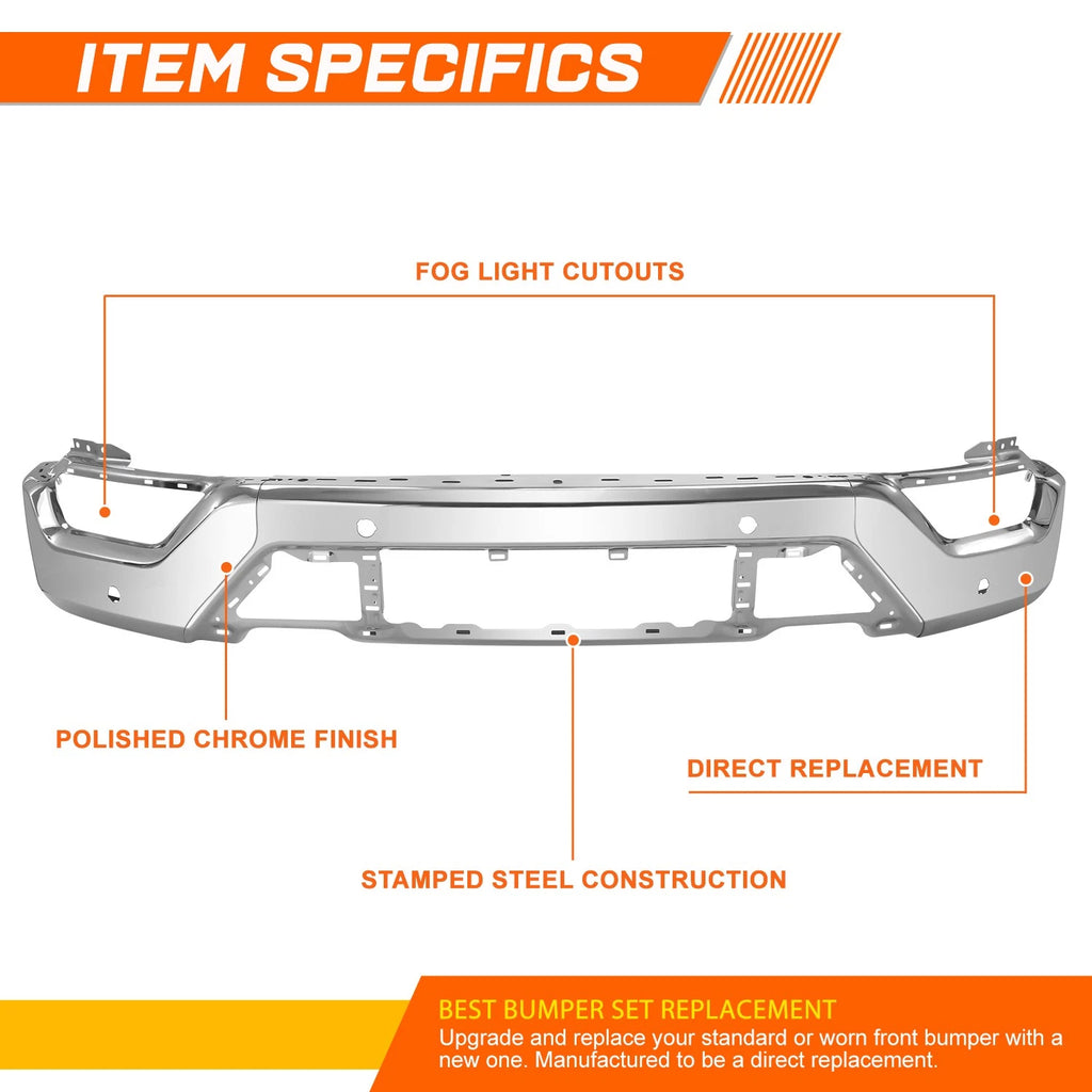 Front Bumper Face Bar for GMC Sierra 1500 Limited (2016–2019) w/ Fog Light Cutouts
