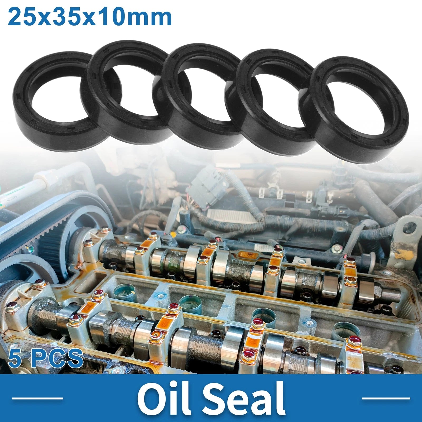 Set of 5 Oil Seal Ring for Rotary Shaft 25x35x10mm Nitrile Rubber