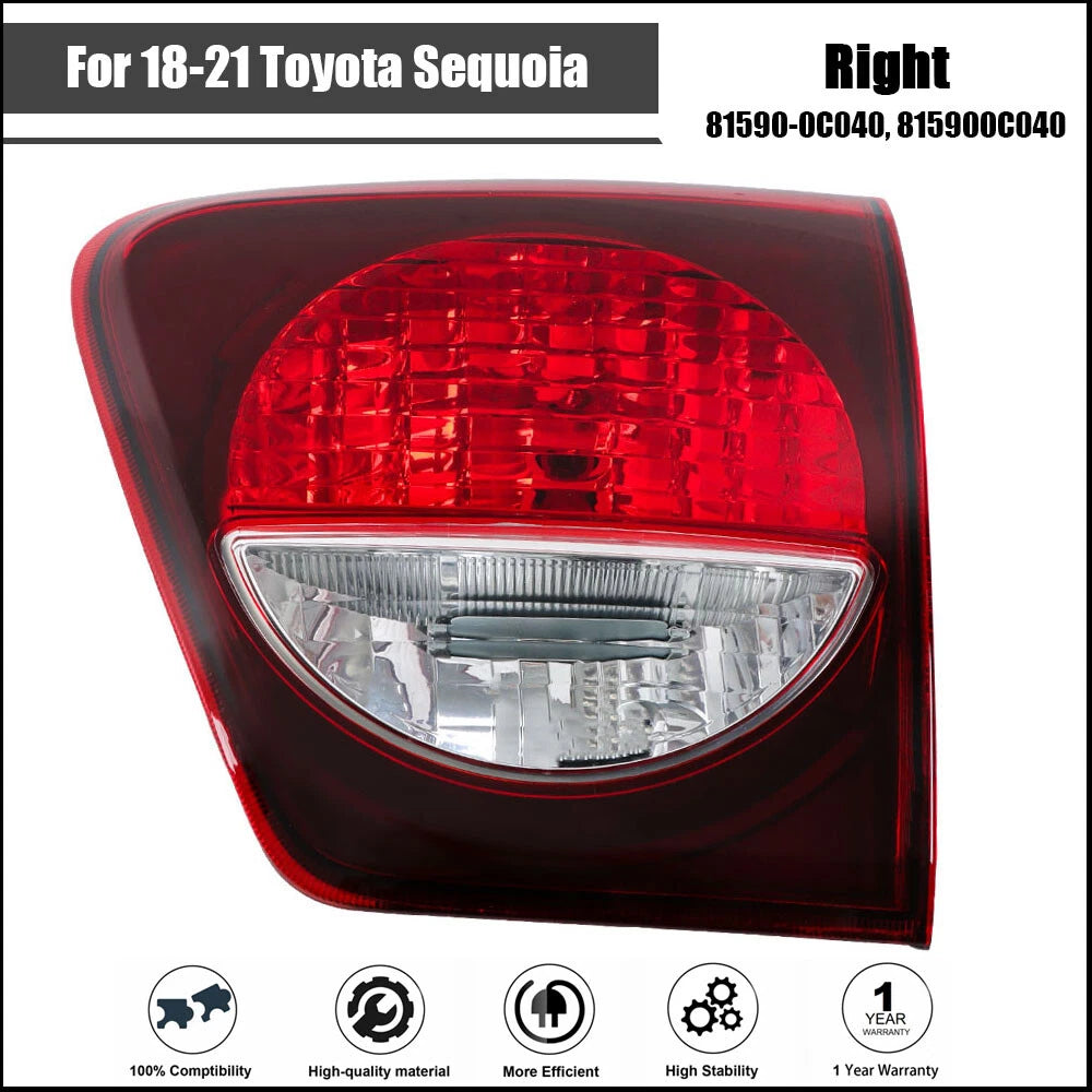 Right Passenger Side Taillight for Toyota Sequoia (2018â2021) Clear Red