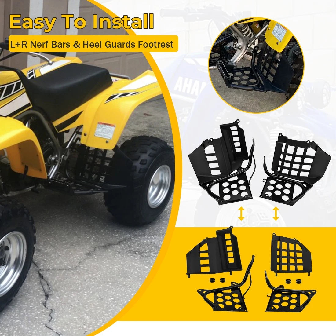 Heel Guards Footrest for Yamaha Banshee 350 (1990–2006) Left Right Nerf Bar